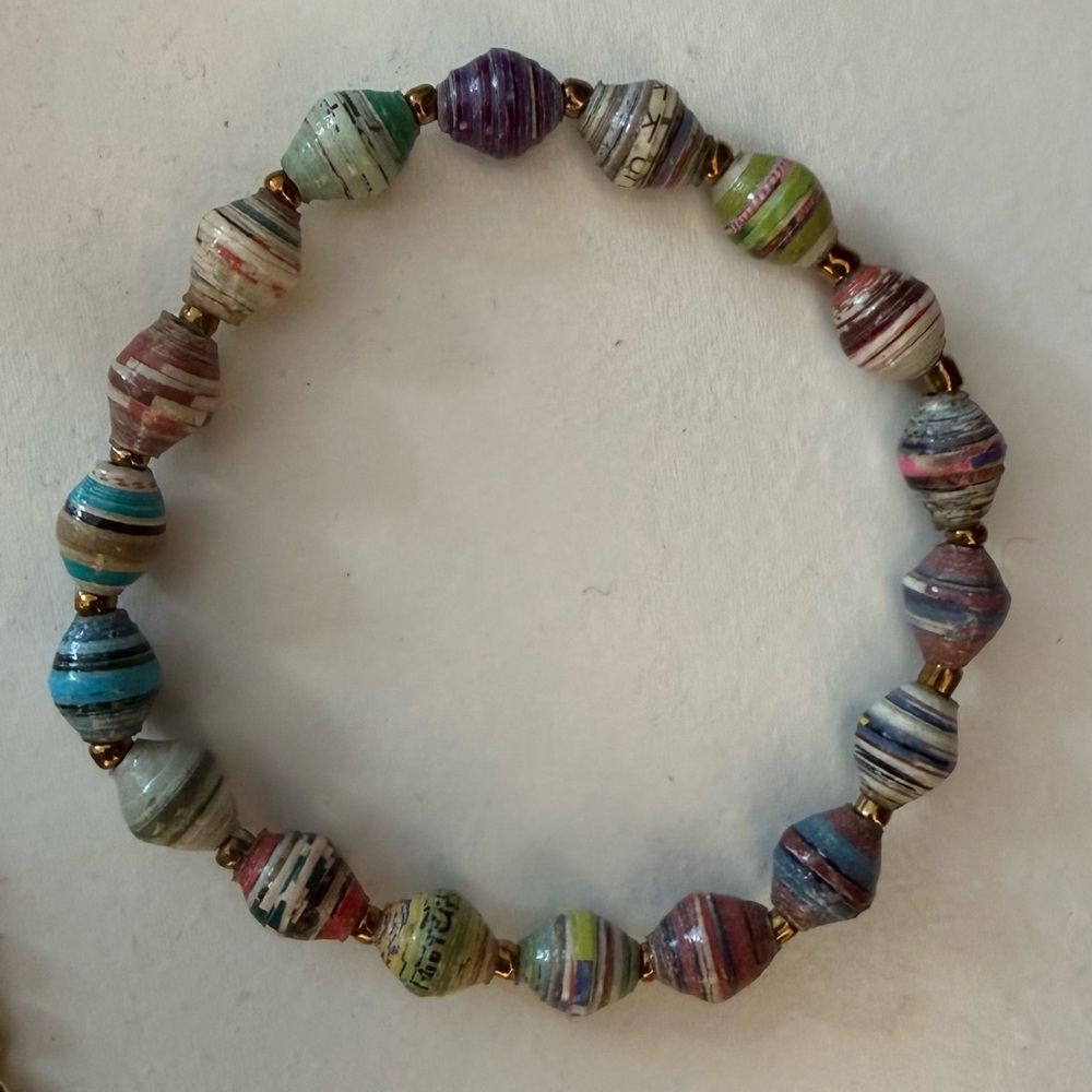 Handmade Multicolor Paper Bead Stretch Bracelet